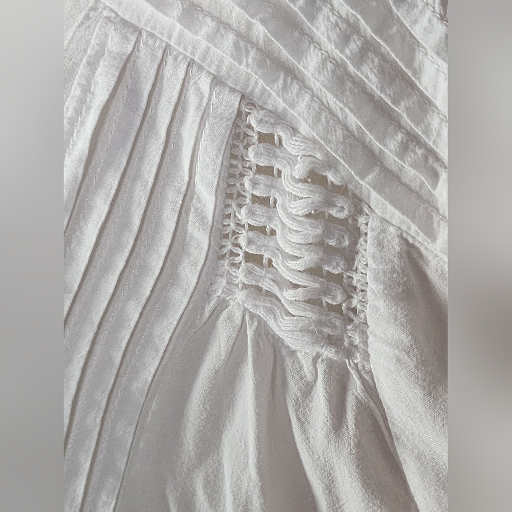 Tasha Polizzi White Embroidered Pintuck Lace Boho Tunic Blouse S - Picture 10 of 15